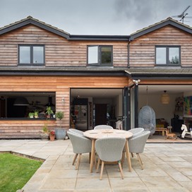 Origin Bifolding Window transforms this open plan living space in Hertfordshire