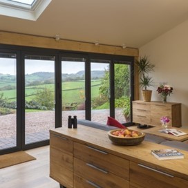 The view from within the Barton Barn extension out through Origin's closed doors