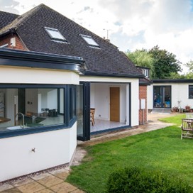 A look into the kitchen at the renovated property and across the garden