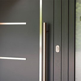 Close up of a Origin front door with the number 4