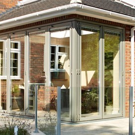 A view from the garden of the corner doors on this extension