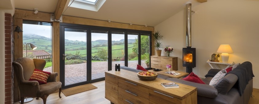 The view from within the Barton Barn extension out through Origin's closed doors