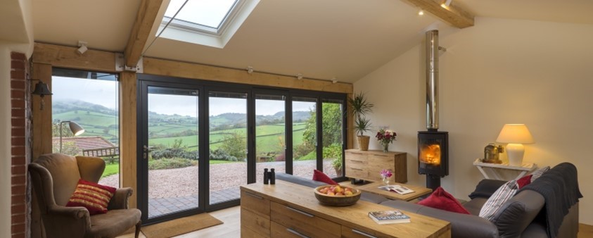 The view from within the Barton Barn extension out through Origin's closed doors