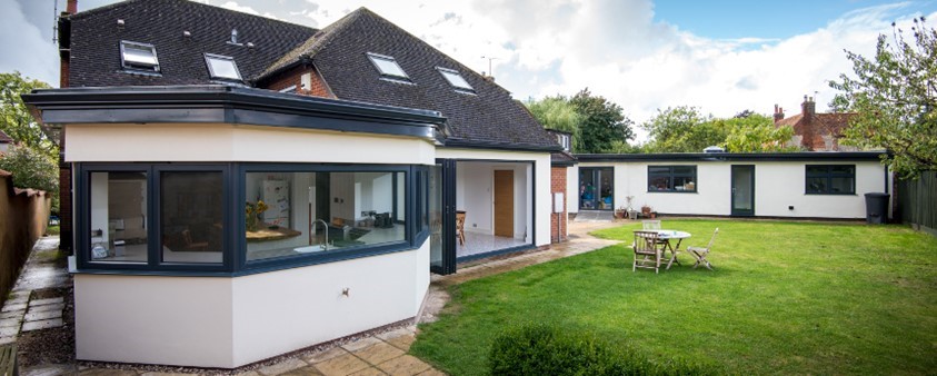 A look into the kitchen at the renovated property and across the garden