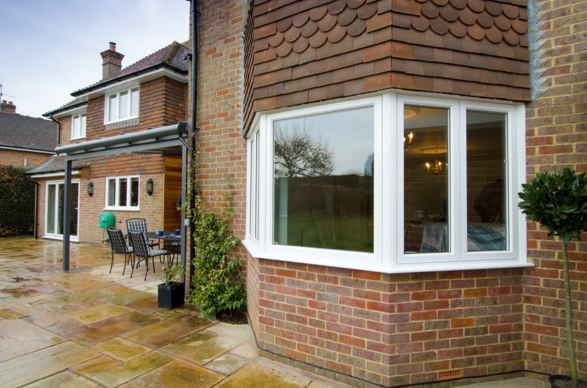 A close exterior view of the house featuring Origin's windows and doors