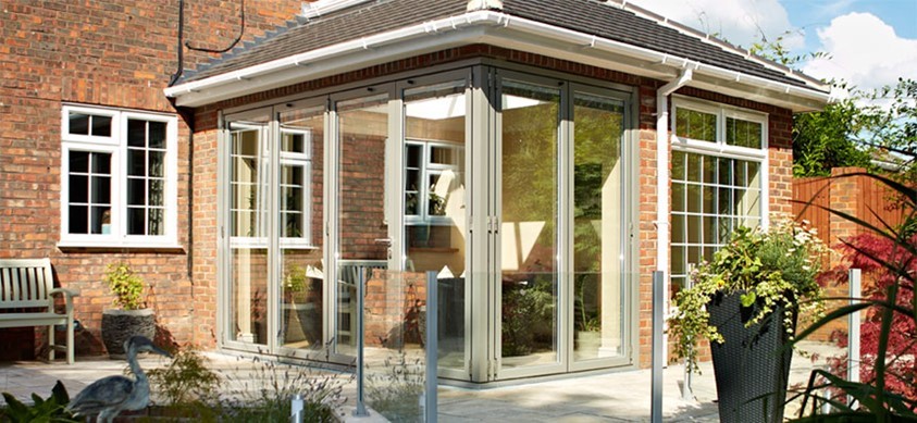 A view from the garden of the corner doors on this extension