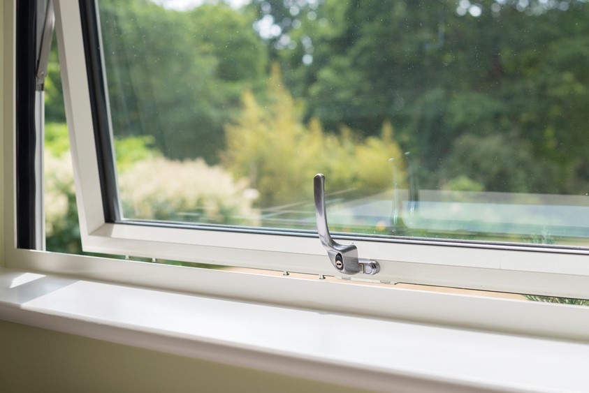 Close up view of a origin window handle