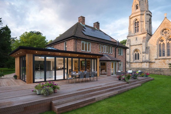 Kitchen extension framed with bi-folding doors