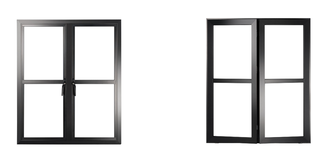 glass paned windows on a white background