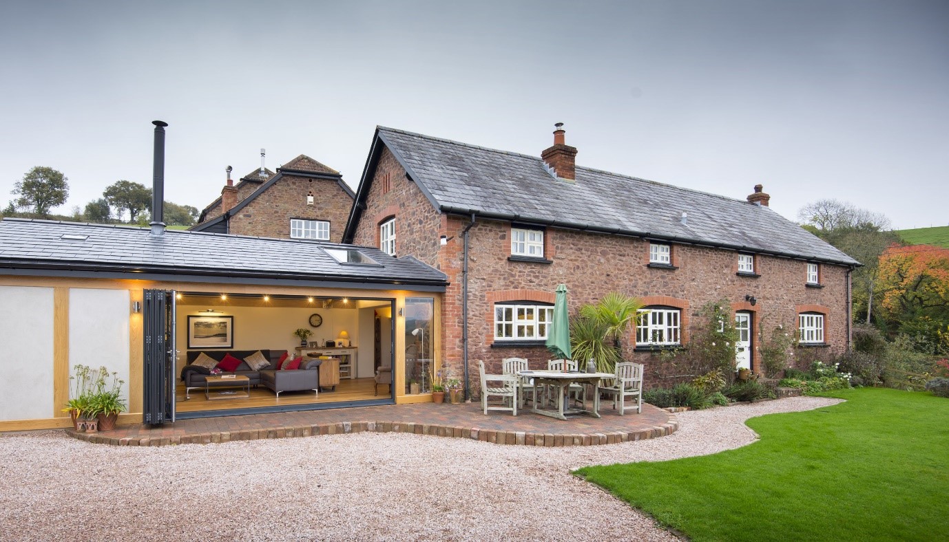 Origin bifold doors on an extension - external view