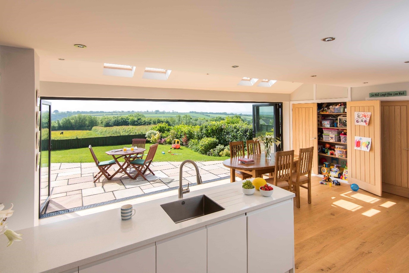 Origin Bifold doors in a kitchen - internal view