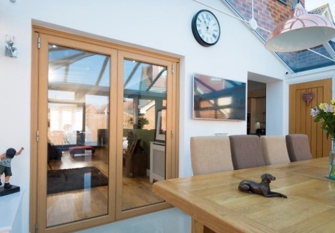 Bifold doors in a dining room